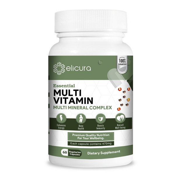 Elicura Multimineral Complex: Botanicals + Vitamins + Minerals | Stamina Boost | 60 Veg Capsules