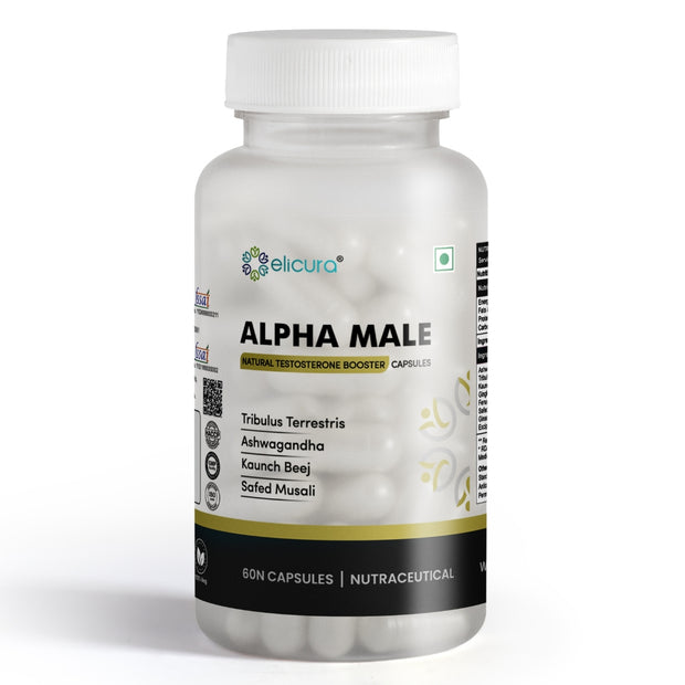 Elicura Alpha Male | Natural Testosterone Booster for Men | 60 Veg Capsules