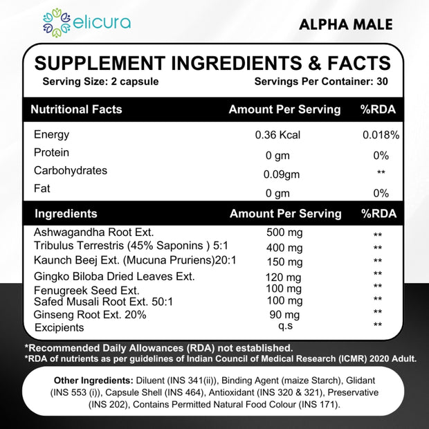 Elicura Alpha Male | Natural Testosterone Booster for Men