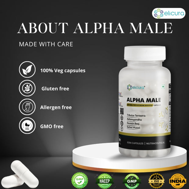 Elicura Alpha Male | Natural Testosterone Booster for Men | 60 Veg Capsules