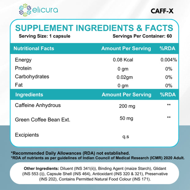 Elicura Caff-X | Energy & Focus Support | 60 Veg Capsules