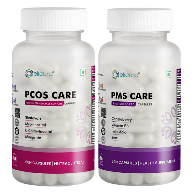 Elicura PCOS & PMS Care Bundle – 120 Veg Capsules for Hormonal Health