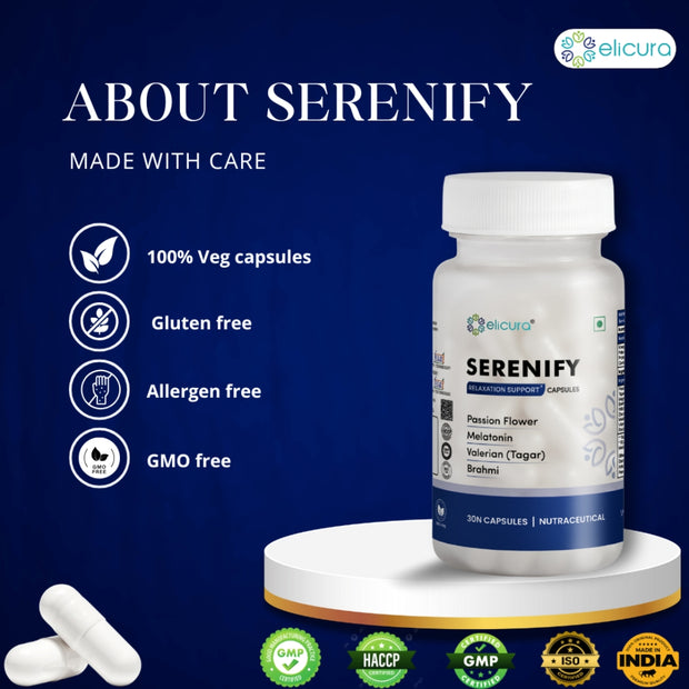 Elicura Serenify Stress Ease Supplement | 30 Veg Capsules