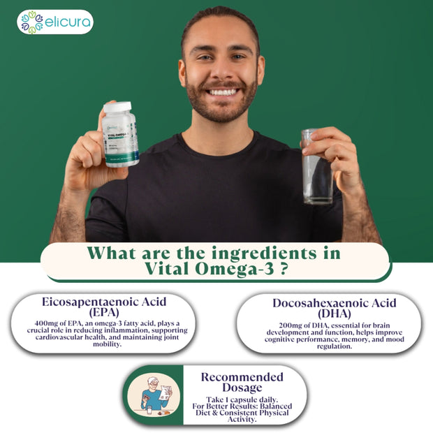 Elicura Vital Plant-based Omega-3 Supplement | 60 Veg Capsules with EPA & DHA